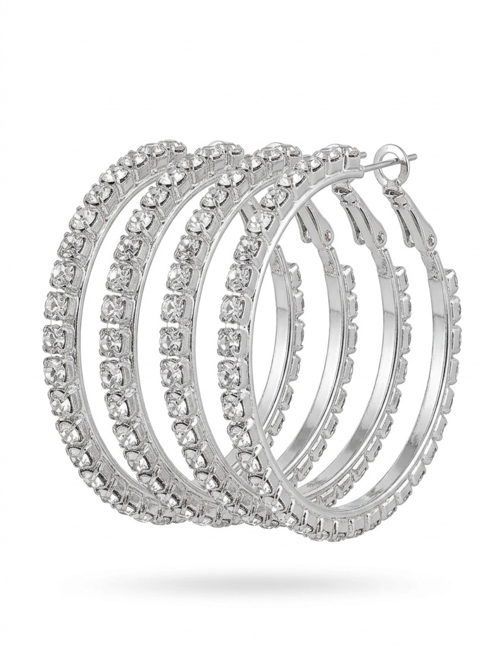 Sparkling Silver Crystal Hoop Earrings - Set of 2